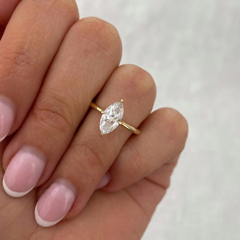 Marquise Cut Lab Grown Diamond (IGI) Engagement Ring 14K Gold